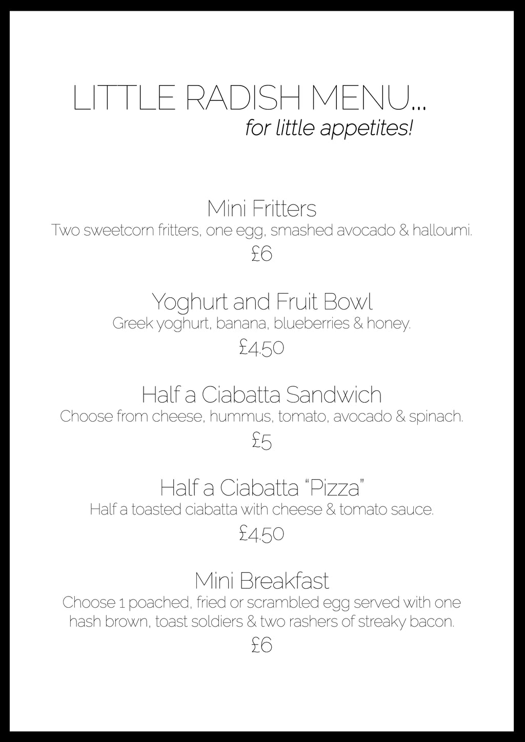 Children's Menu! We love our Little Radishes x – Salt the Radish
