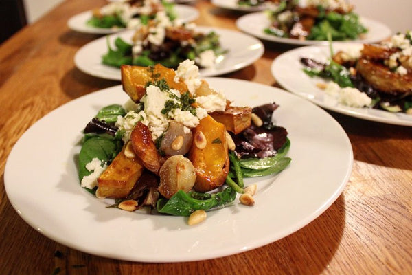 Squash, feta and pine nut salad - the starter for our yoga retreat at Dale Farm.